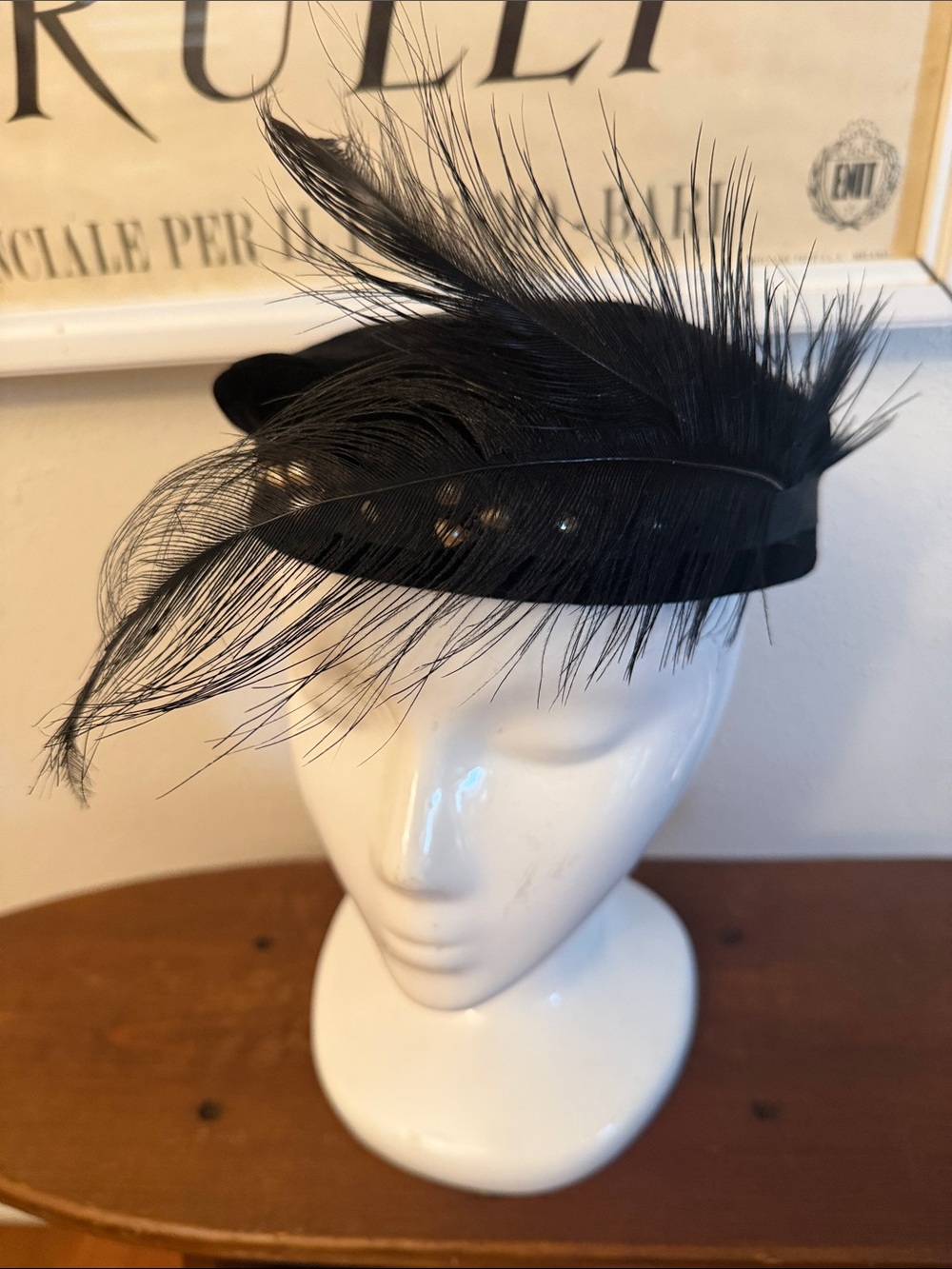 Elegant Black Velvet Hat with feather - Women Accessories